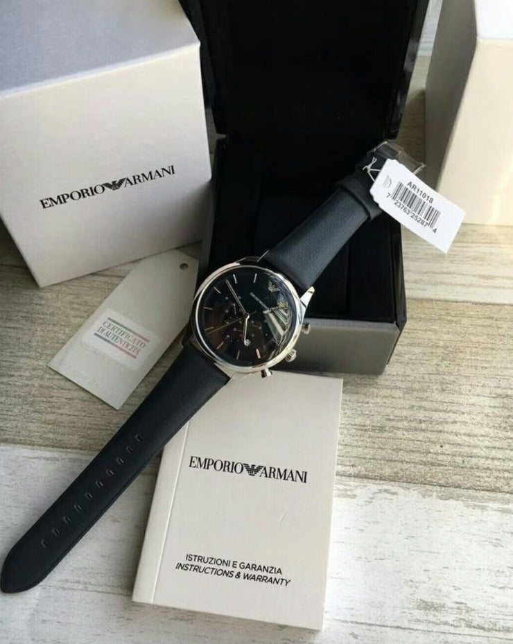 Emporio Armani Lambda Chronograph Blue Dial Blue Leather Strap Watch For Men - AR11018