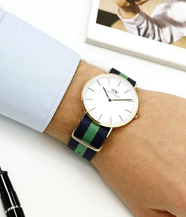 Daniel Wellington Classic Warwick White Dial Two Tone Nylon Strap Watch for Men - DW00100005