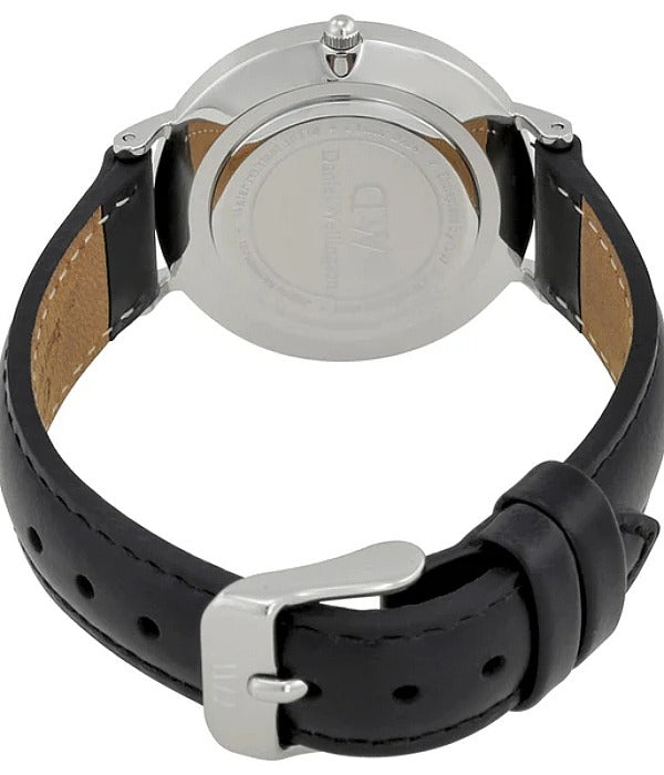 Daniel Wellington Classic Petite Sheffield White Dial Black Leather Strap Watch For Women - DW00100186