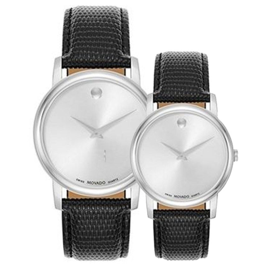 Movado Museum Quartz Silver Dial Black Leather Strap Watch For Men - 2100001