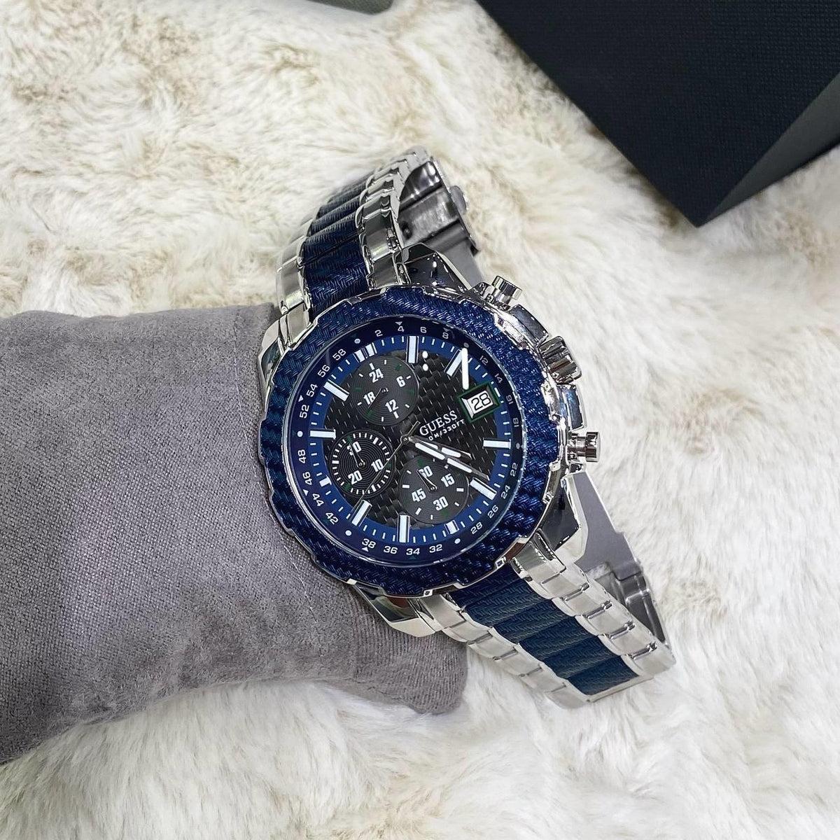 Guess Octane Chronograph Blue Dial Two Tone Steel Strap Watch for Men - W1046G2