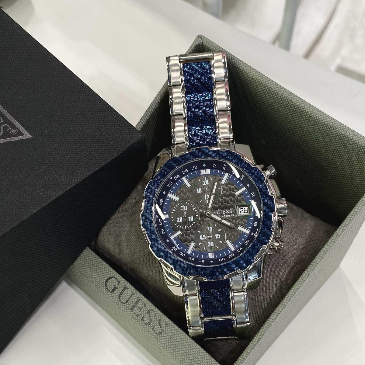 Guess Octane Chronograph Blue Dial Two Tone Steel Strap Watch for Men - W1046G2