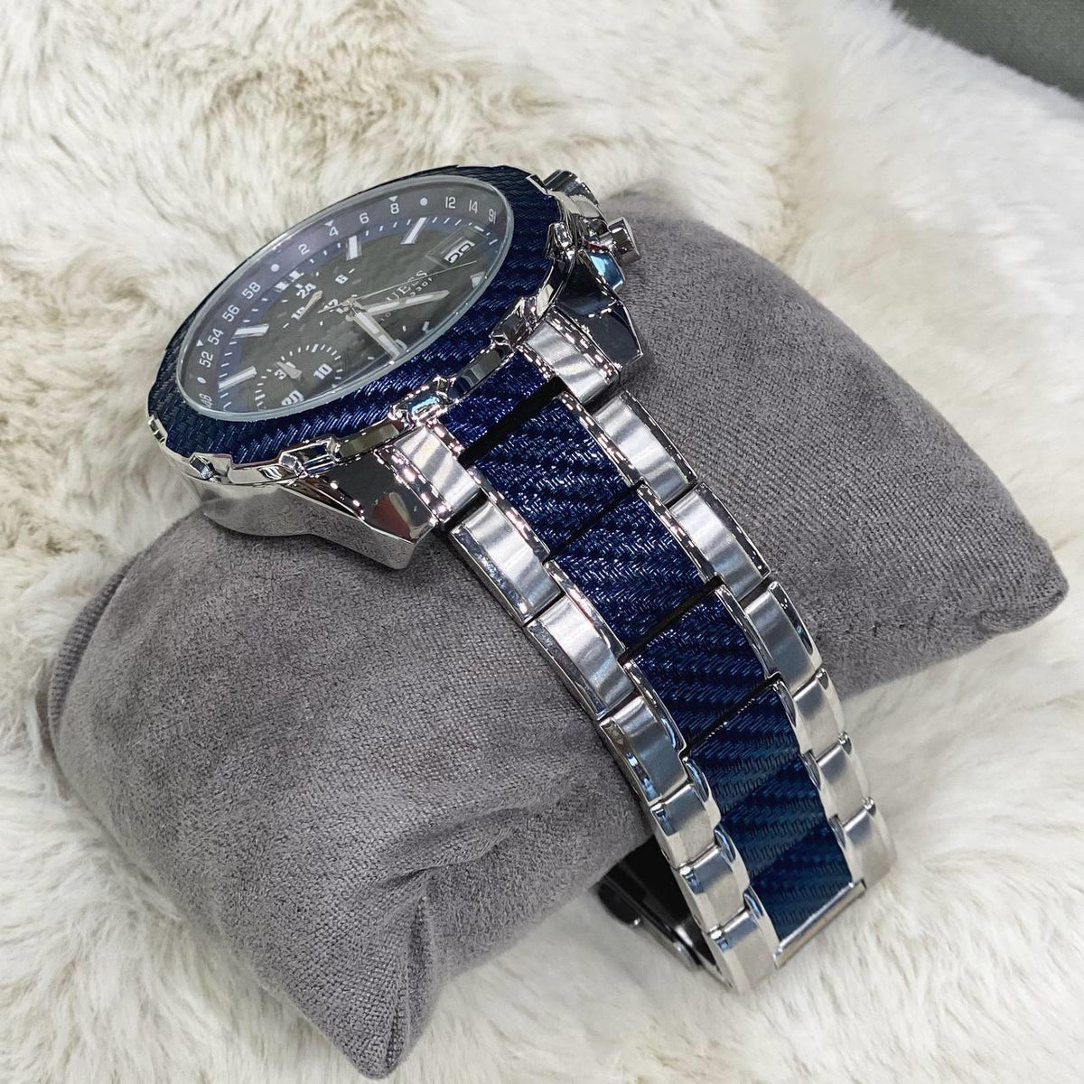 Guess Octane Chronograph Blue Dial Two Tone Steel Strap Watch for Men - W1046G2