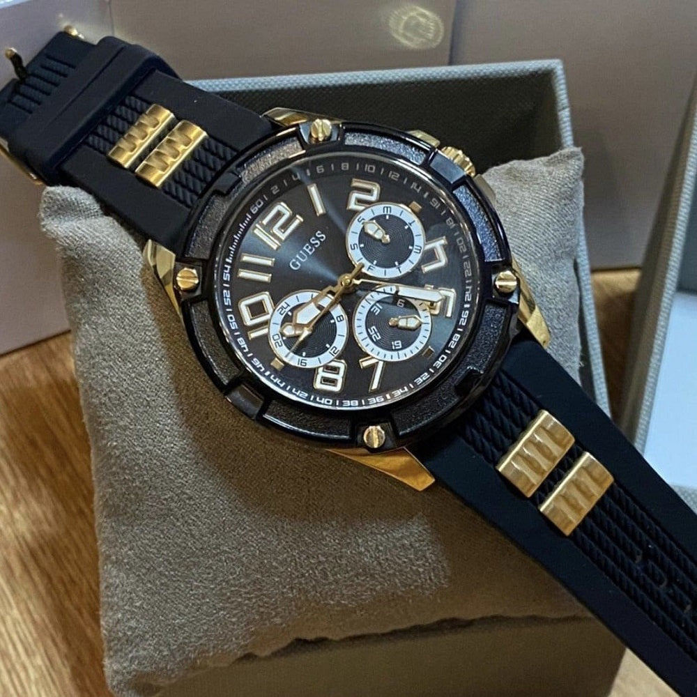 Guess Delta Black Dial Black Rubber Strap Watch for Men - GW0051G2