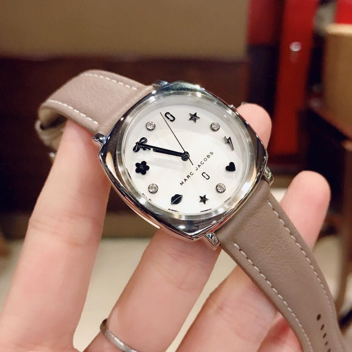 Marc Jacobs Mandy Silver Dial Brown Leather Strap Watch for Women - MJ1563