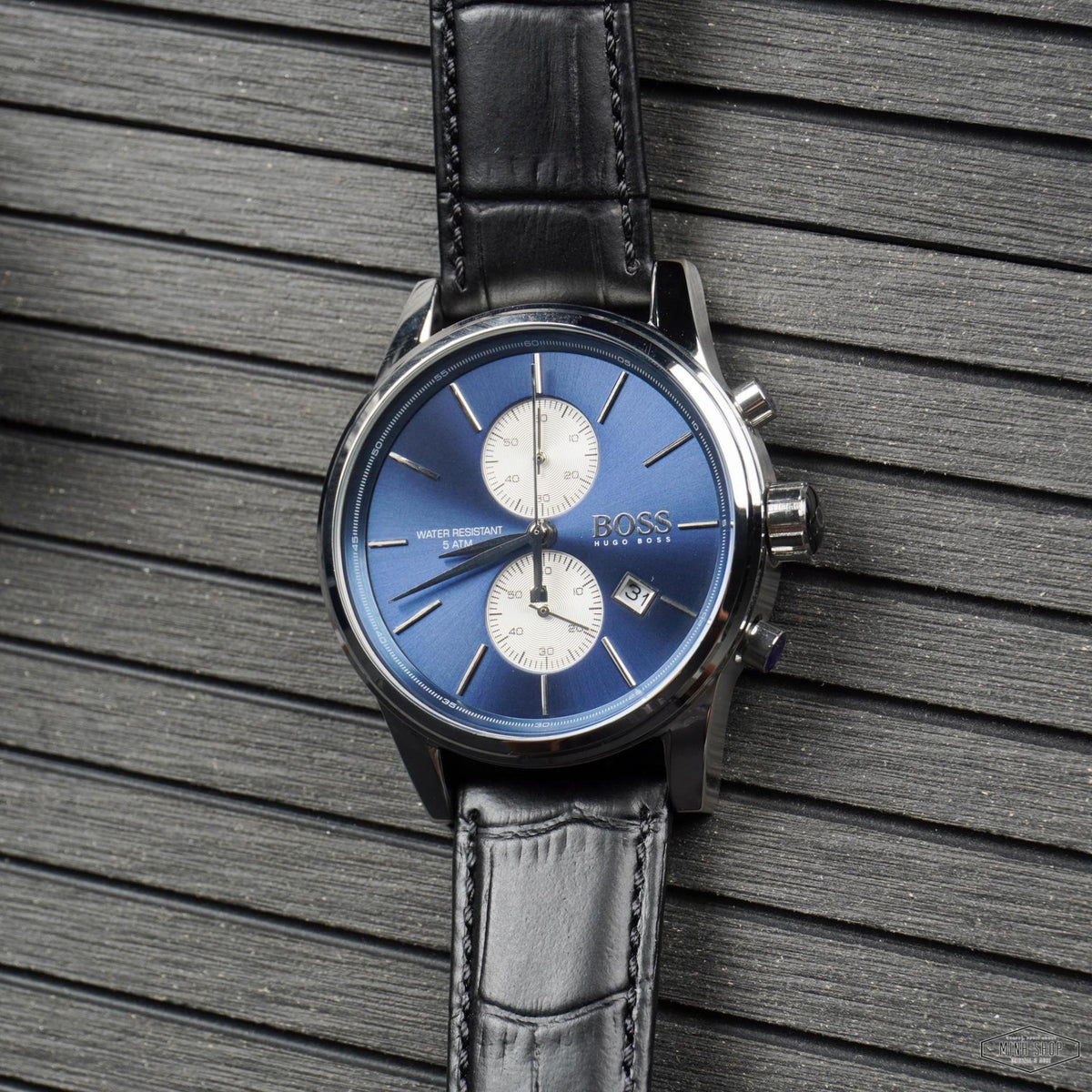 Hugo Boss Jet Chronograph Blue Dial Black Leather Strap Watch for Men - 1513283