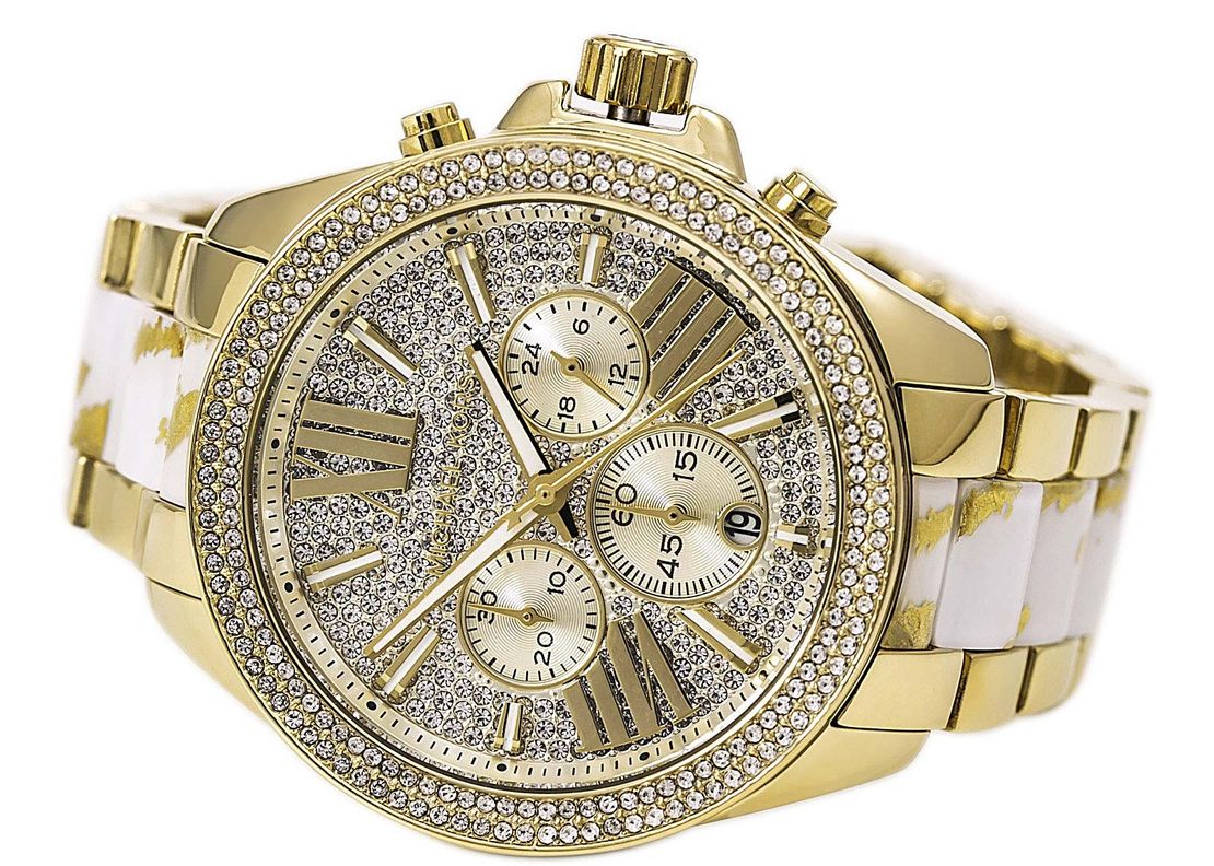 Michael Kors Wren Chronograph Diamonds Gold Dial Two Tone Steel Strap Watch for Women - MK6157