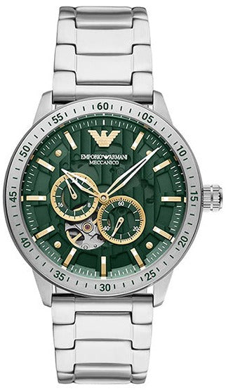 Emporio Armani Meccanico Automatic Green Dial Silver Steel Strap Watch For Men - AR60053
