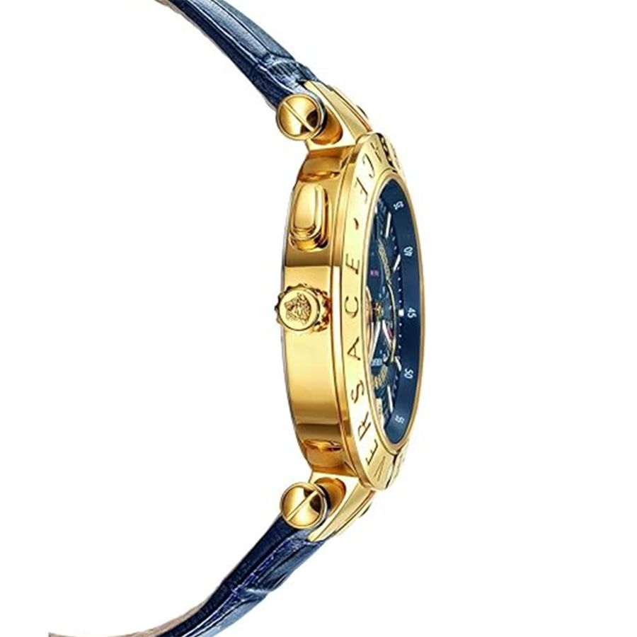 Versace V-Race Multifunction Chronograph Blue Dial Blue Leather Strap Watch For Men - VEBV00219