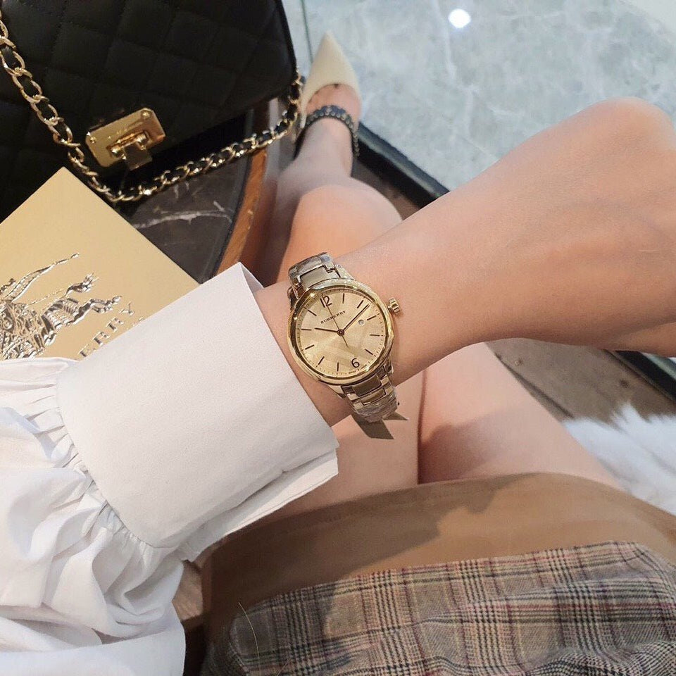 Burberry The Classic Champagne Gold Dial Gold Steel Strap Watch for Women - BU10109