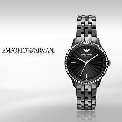 Emporio Armani Ceramica Crystals Black Dial Black Ceramic Strap Watch For Women - AR1478