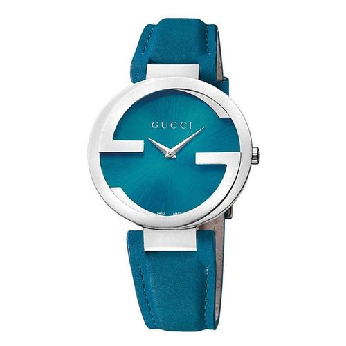 Gucci Interlocking Quartz Blue Dial Blue Leather Strap Watch For Women - YA133315