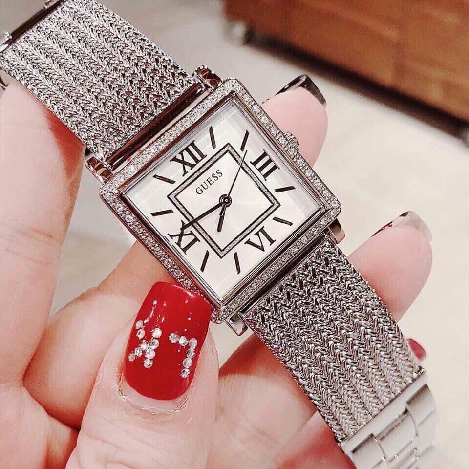 Guess Highline White Dial Silver Mesh Bracelet Watch For Women - W0826L1