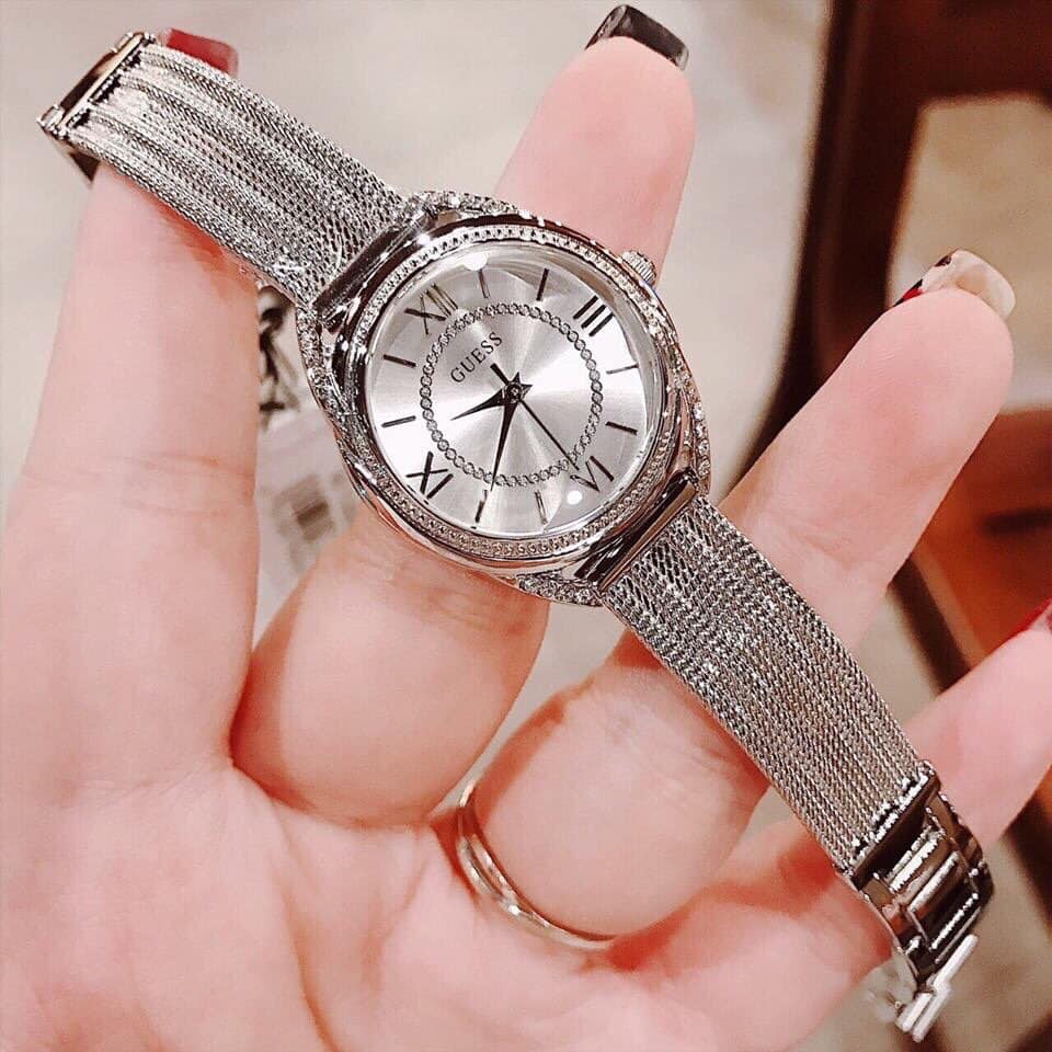 Guess Whisper Silver Dial Silver Mesh Bracelet Watch for Women - W1084L1