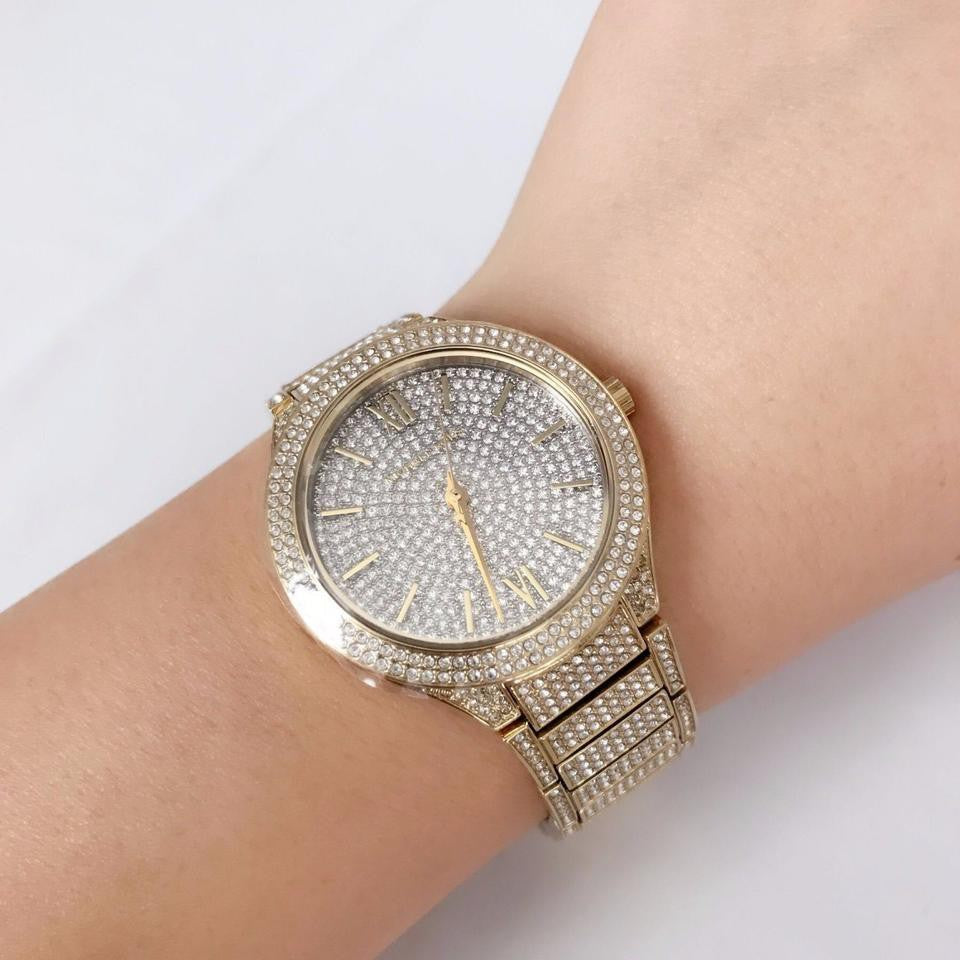 Michael Kors Kerry Crystals Gold Dial Gold Steel Strap Watch For Women - MK3360