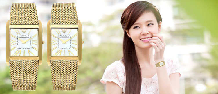 Emporio Armani Super Slim Quartz White DIal Gold Mesh Bracelet Watch For Women - AR2017