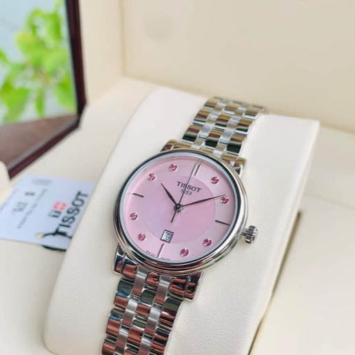 Tissot T Classic Carson Premium Pink Dial Silver Steel Strap Watch for Women - T122.210.11.159.00