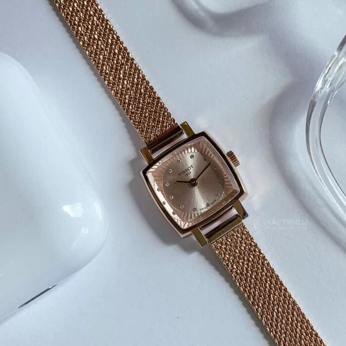 Tissot Lovely Square Lady Quartz Rose Gold Dial Rose Gold Mesh Bracelet Watch For Women - T058.109.33.456.00
