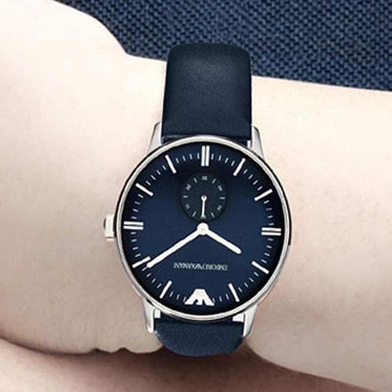 Emporio Armani Analog Quartz Blue Dial Blue Leather Strap Watch For Men - AR1647