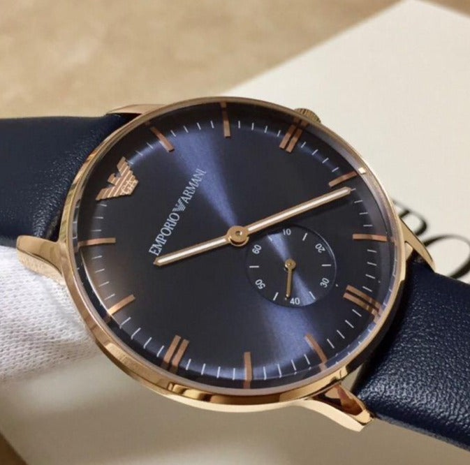 Emporio Armani Classic Quartz Blue Dial Blue Leather Strap Watch For Men  - AR2071