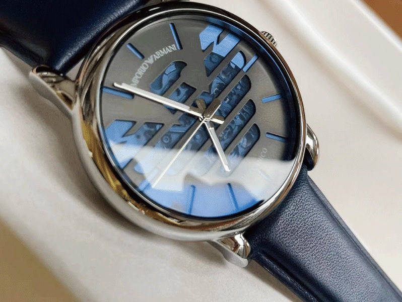 Emporio Armani Luigi Automatic Blue Dial Blue Leather Strap Watch For Men - AR60030