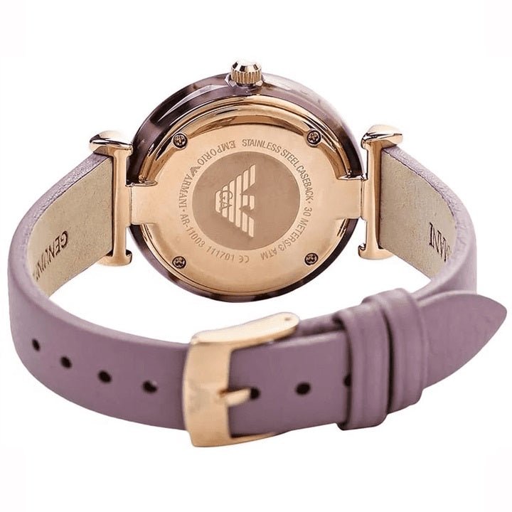 Emporio Armani Gianni Mother of Pearl Dial Purple Leather Strap Watch For Women - AR11003