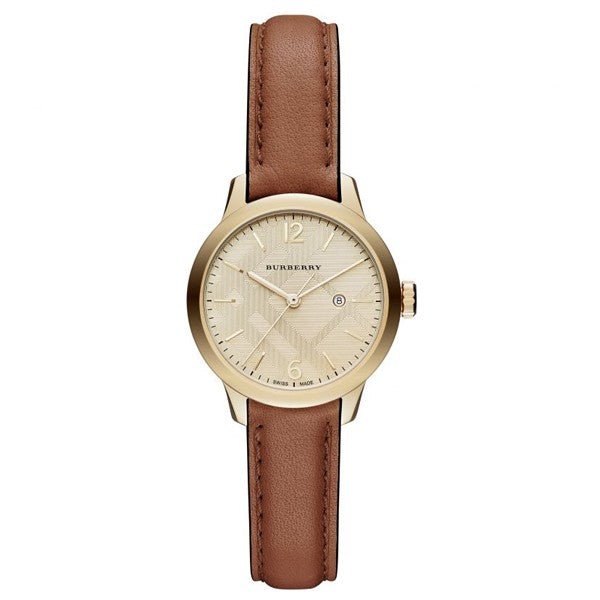 Burberry The Classic Champagne Gold Dial Brown Leather Strap Watch for Women - BU10101