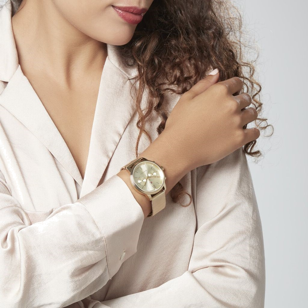 Tommy Hilfiger Blake Quartz Gold Dial Gold Mesh Bracelet Watch for Women - 1782302