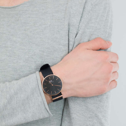 Daniel Wellington Classic Cornwall Black Dial Black Nylon Strap Watch For Women - DW00100148