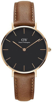 Daniel Wellington Classic Petite Durham Black Dial Brown Leather Strap Watch For Women - DW00100166
