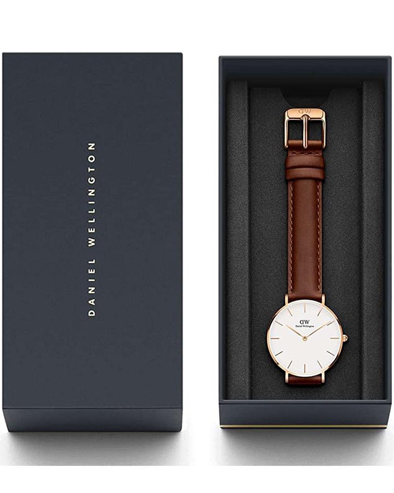 Daniel Wellington Classy St Mawes White Dial Brown Leather Strap Watch For Women - DW00100075