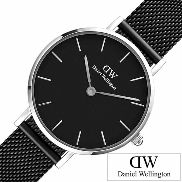 Daniel Wellington Petite Ashfield Black Dial Black Mesh Strap Watch For Women - DW00100246