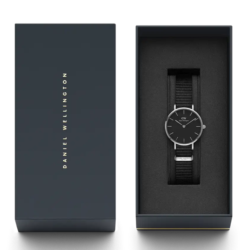 Daniel Wellington Petite Cornwall Black Dial Black Nylon Strap Watch For Women - DW00100248