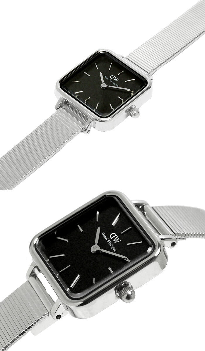Daniel Wellington Quadro Studio Black Dial Silver Mesh Strap Watch For Women - DW00100522