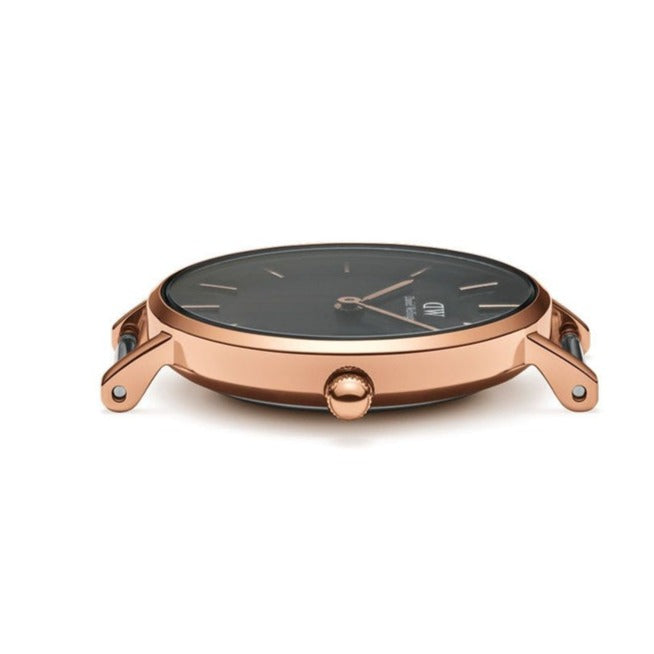 Daniel Wellington Classic Petite York Black Dial Brown Leather Strap Watch For Women - DW00100226