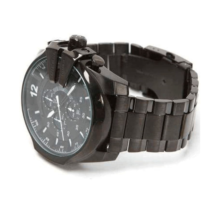 Diesel Mega Chief Chronograph Black Dial Black Steel Strap Watch For Men - DZ4283