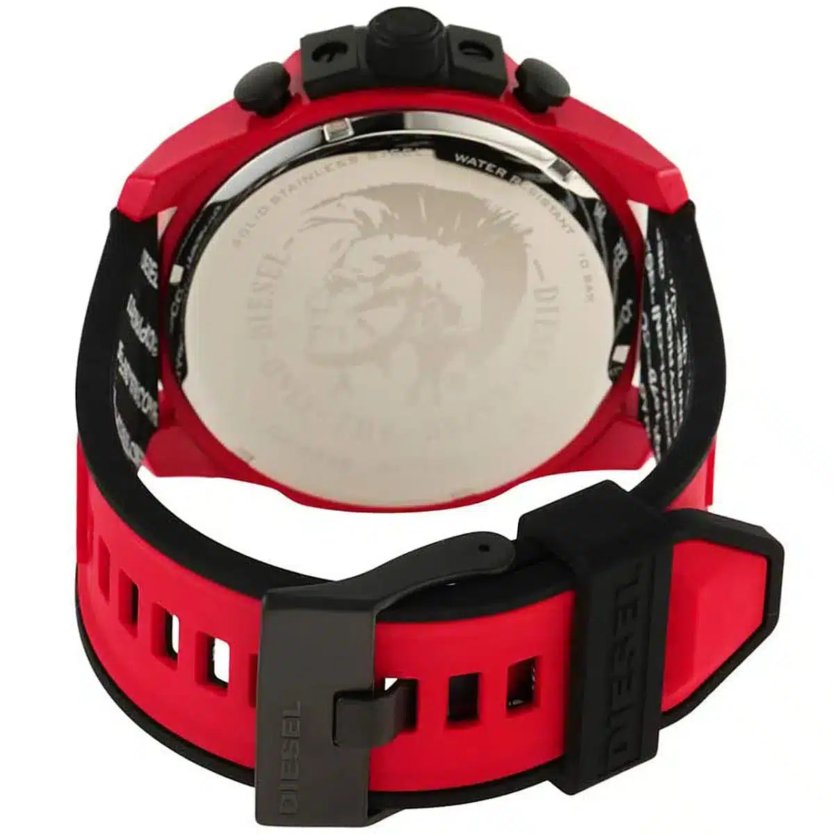 Diesel Mega Chief Chronograph Black Dial Red Rubber Strap Watch For Men - DZ4526