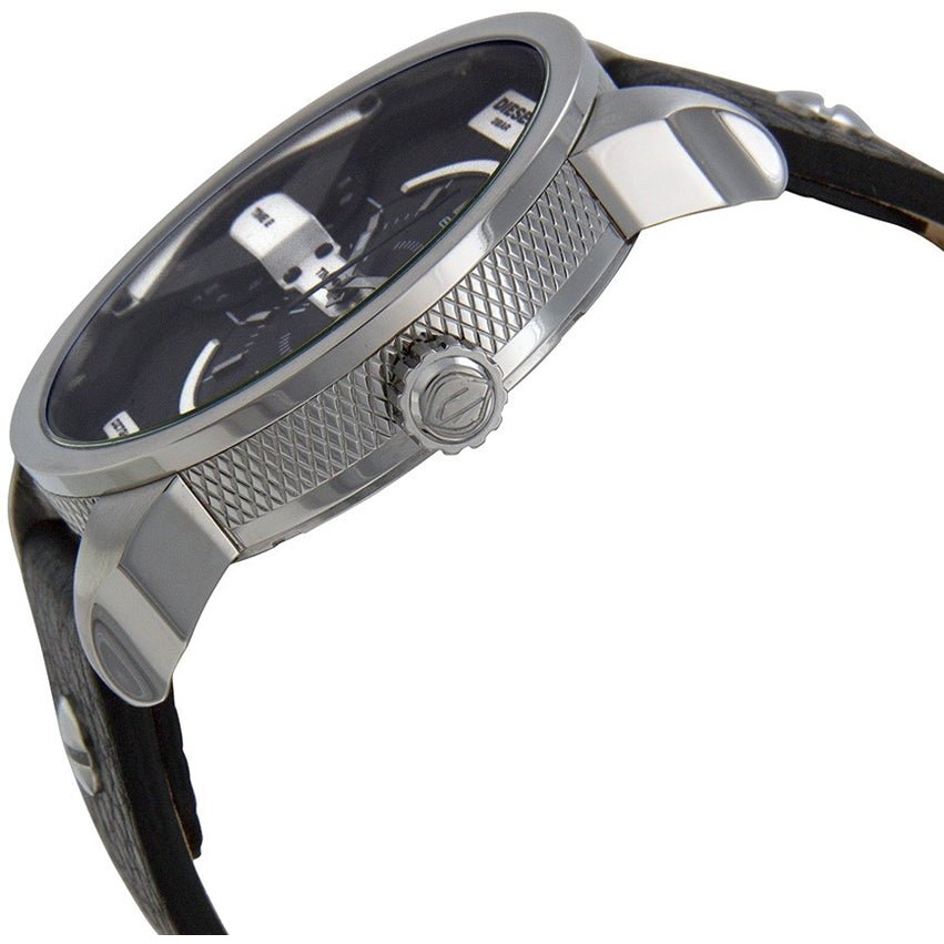 Diesel Mini Daddy Black Silver Dial Black Leather Strap Watch For Men - DZ7307