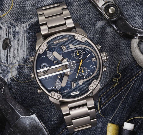 Diesel Big Daddy 2.0 Chronograph Blue Dial Grey Steel Strap Watch For Men - DZ7331
