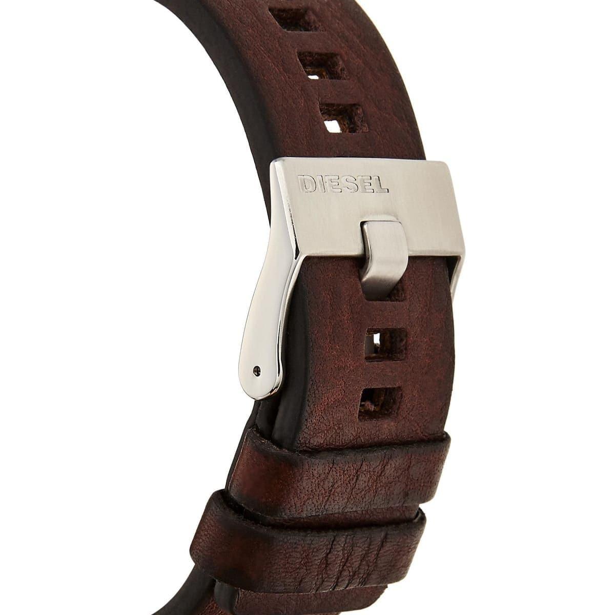 Diesel BAMF Chronograph Beige Dial Brown Leather Strap Watch For Men - DZ7343