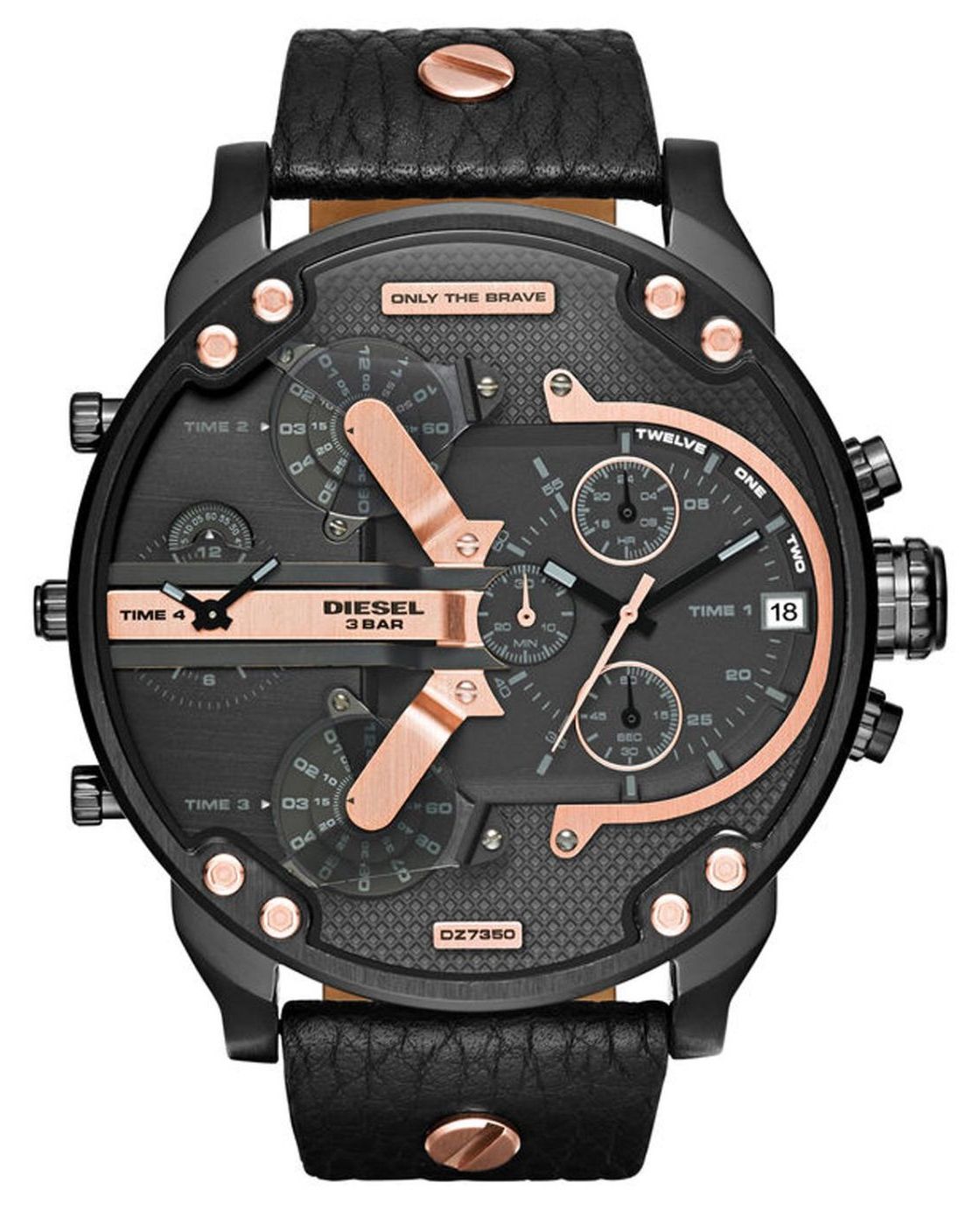 Diesel Mr Daddy 2.0 Chronograph Black Dial Black Leather Strap Watch For Men - DZ7350