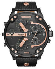 Diesel Mr Daddy 2.0 Chronograph Black Dial Black Leather Strap Watch For Men - DZ7350