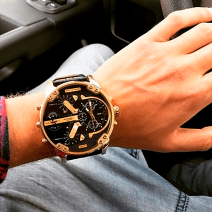 Diesel Mr Daddy Chronograph Black Dial Black Leather Strap Watch For Men - DZ7371