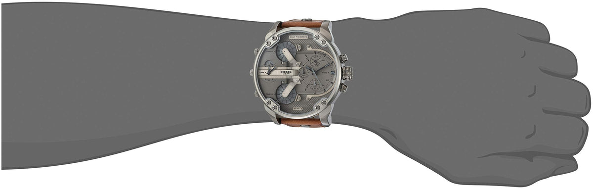 Diesel Mr Daddy Chronograph Grey Dial Brown Leather Strap Watch For Men - DZ7413