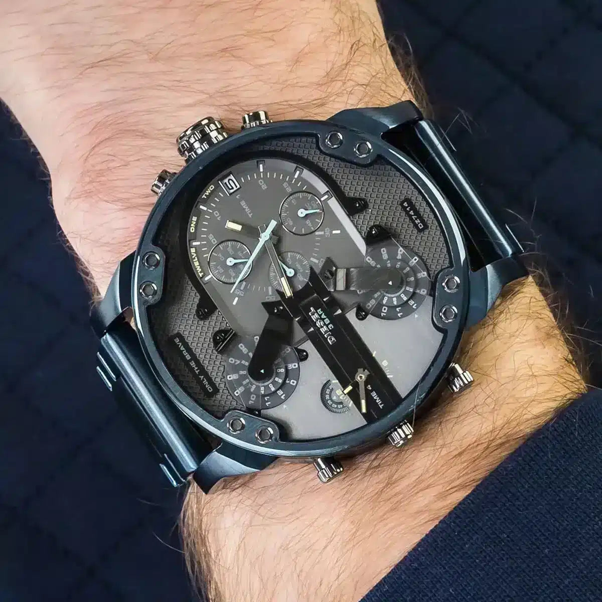 Diesel Daddy 2.0 Chronograph Grey Dial Blue Steel Strap Watch For Men - DZ7414