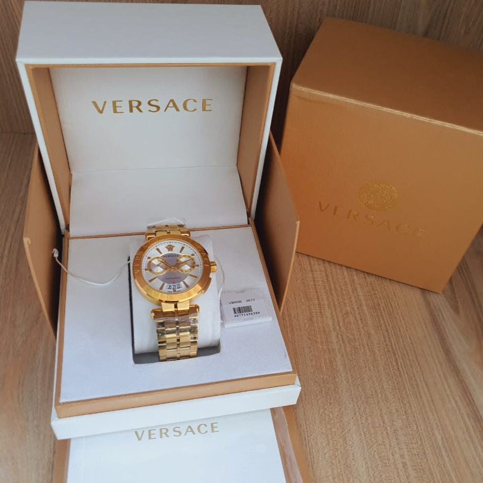 Versace V Racer Chronograph White Dial Gold Steel Strap Watch for Men - VBR060017