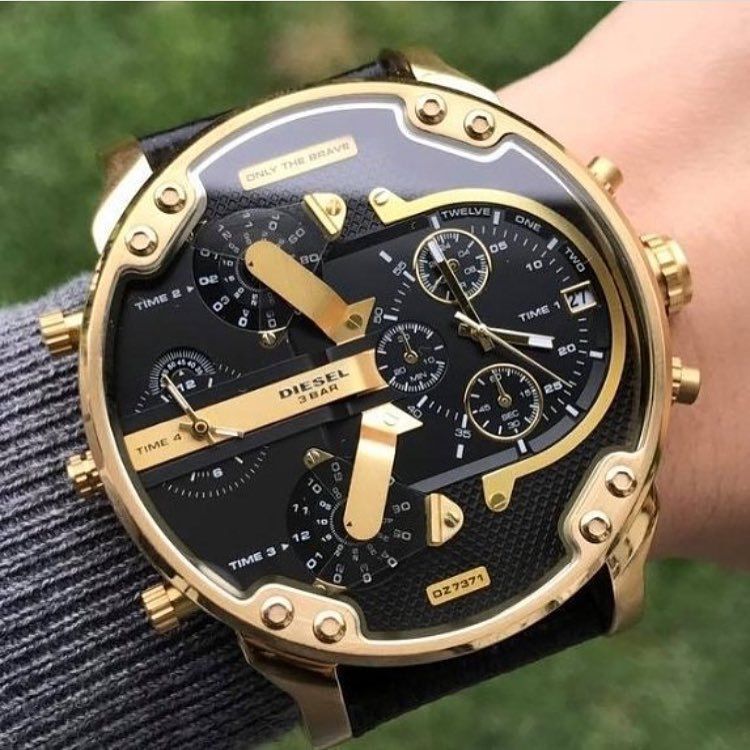 Diesel Mr Daddy Chronograph Black Dial Black Leather Strap Watch For Men - DZ7371