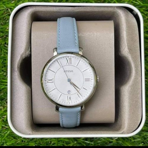 Fossil Jacqueline White Dial Light Blue Leather Strap Watch for Women - ES3821