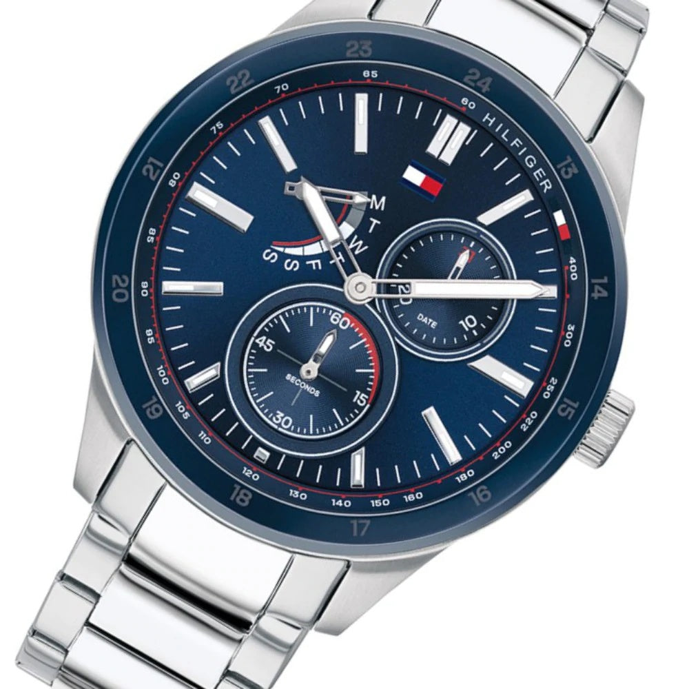 Tommy Hilfiger Austin Blue Dial Silver Steel Strap Watch for Men - 1791640