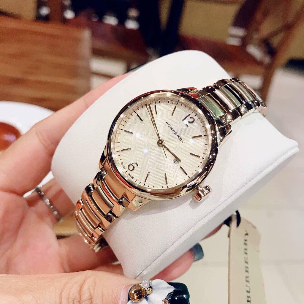Burberry The Classic Champagne Gold Dial Gold Steel Strap Watch for Women - BU10109